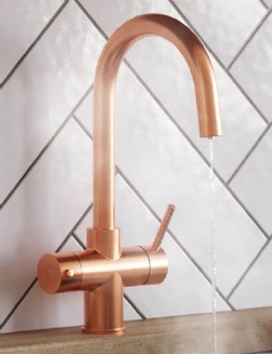 EVO ATHENA/350 SERIES 3 IN 1 COPPER BOILING WATER MONO DUAL LEVER SWAN NECK KITCHEN SINK MIXER TAP, SWIVEL SPOUT with DIGITAL TANK, BWT353CU